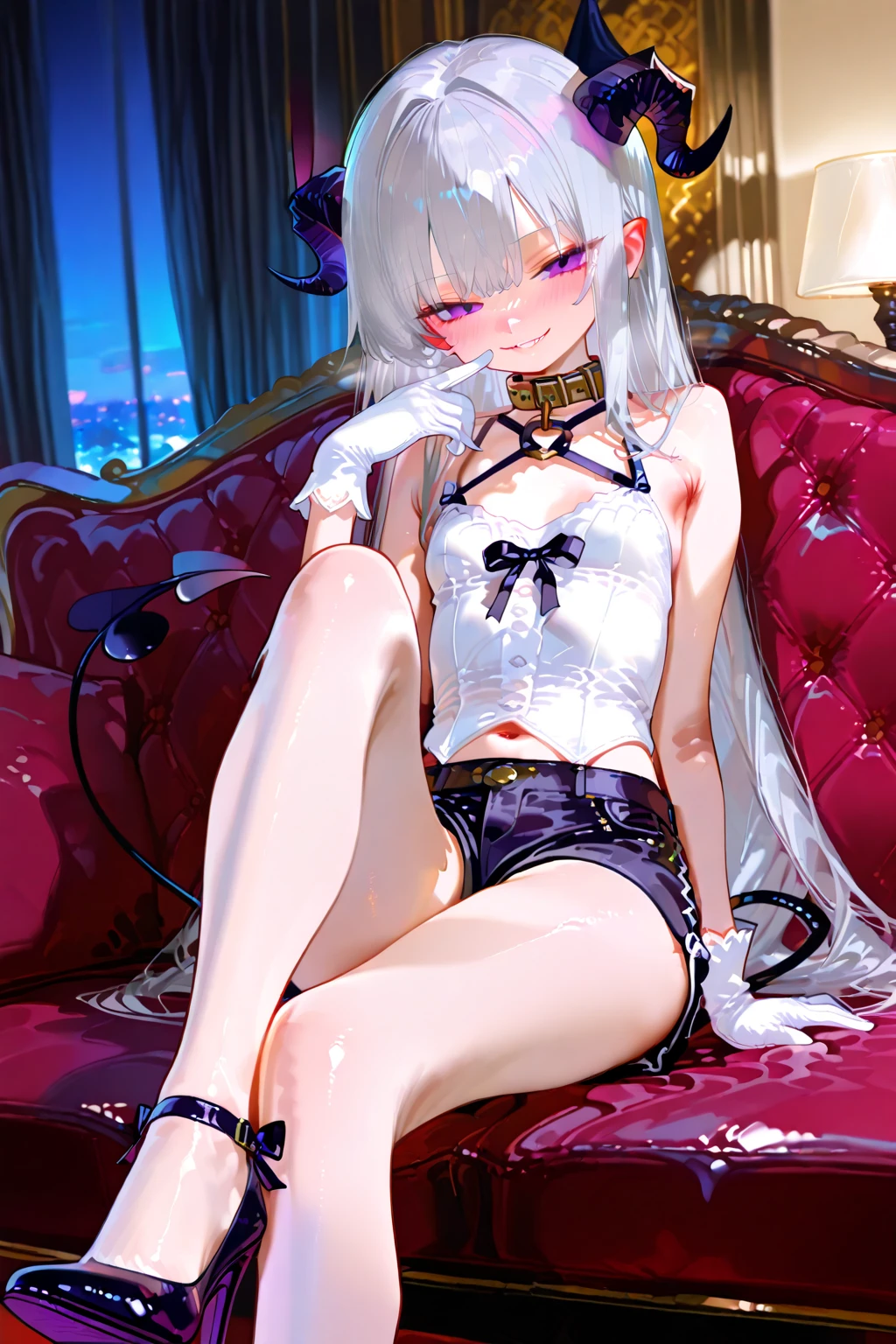 1 girl, solo, Kamisato Ayaka, nurse_dress, large breasts, bandages, sitting on a chair, sexy pose, lingerie, single leg fishnet, bare soles of feet, succubus