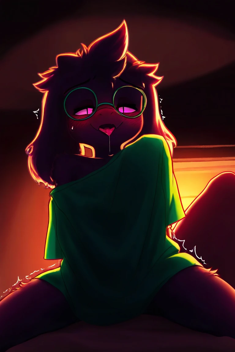 (A furry girl sitting alone leaning backwards)), short black hair, wearing a pink choker, wearing pink bra, wearing pink thongs, wearing glasses, ( average body type ), ( Average size breast ), side view camera, shy, embarrassed, wet, blushing, mouth open, lewd, drooling mouth, chest is wet, sweating, side view shot,sexy poses, lone world,she is alone in the world, nobody is in the world except her, side view shot, side view, wearing oversized pink bra, lonely world, nobodys in the world only her, nobody is there except only her, lonely world, empty world, world without anybody else