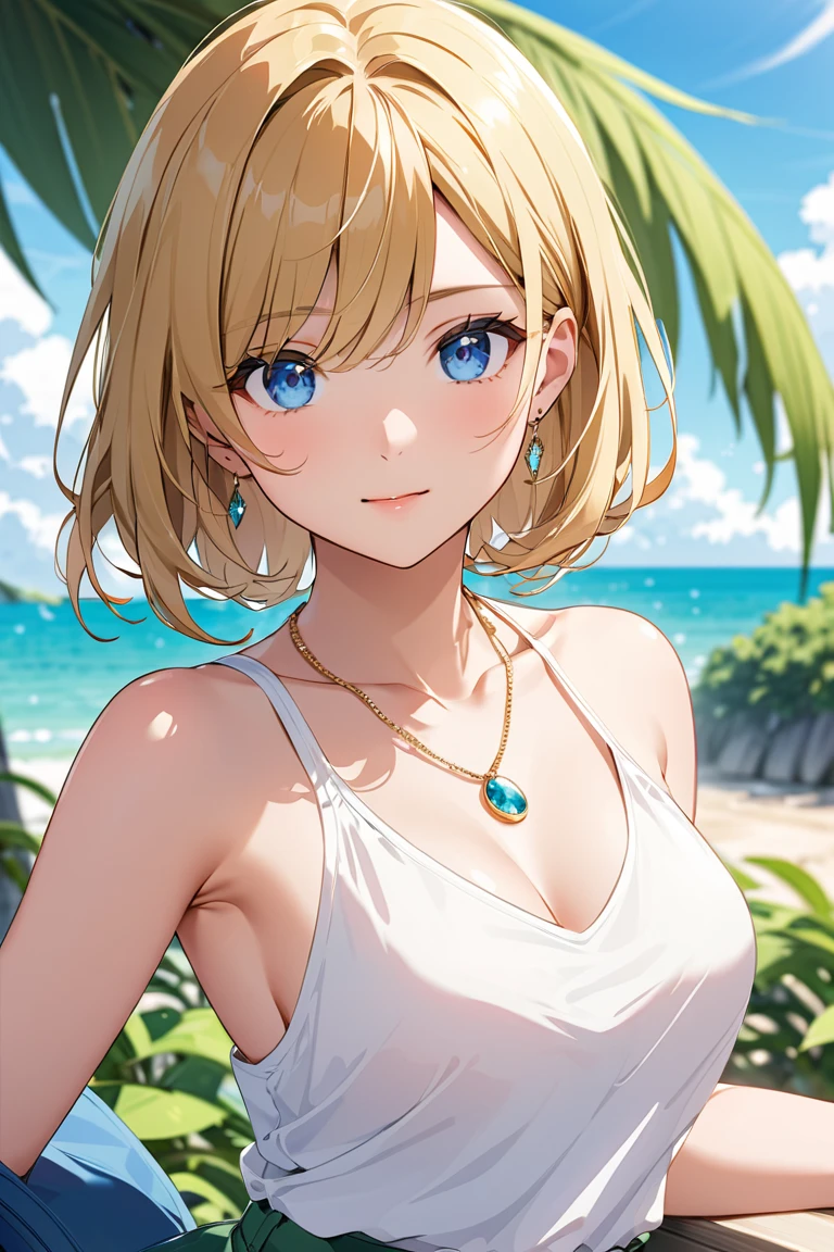 (masterpiece, Highest quality:1.2), 1 Girl, alone,Eyes open,Tropical atmosphere,Ocean,Swimwear