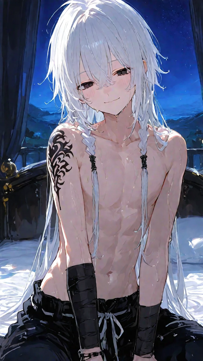 ((Detailed eyes, blue eyes:1.2)),beautiful eyes,{best quality}, {very aesthetic}, {ultra-detailed}, {best illustration}, nsfw,{{2boys:1.5}},Expanding the anus,boy,eyes wide open,(silver hair:1.3),(long hair), anal, man, penis,(Fox ears:1.2),Completely naked,Expanding the anus,Anal bulge,(cum on ass),(cum in ass hole),Cum in anus,Erect penis in crotch,I can see the anus expanding,perineum,dramatic angle,2d,anime face,(No tear bags),(bangs between eyes),((flat chest)),Steamy skin,skiny boy,(pale skin),Transparency,Low Saturation,open mouth,(cum in mouth),(fem boy),(flat chest),(bukkake1.5),dooring,((blushing)),Beautiful Nose,perfect anatomy,teen ager,Medically correct human body,flat chest,pov hands,(銀髪Fox ears少年の腰を掴む大きな男の手:1.5),solo focus,(crowd:1.4),ass grab,完全にCompletely naked,(cum in ass:1.5),cling