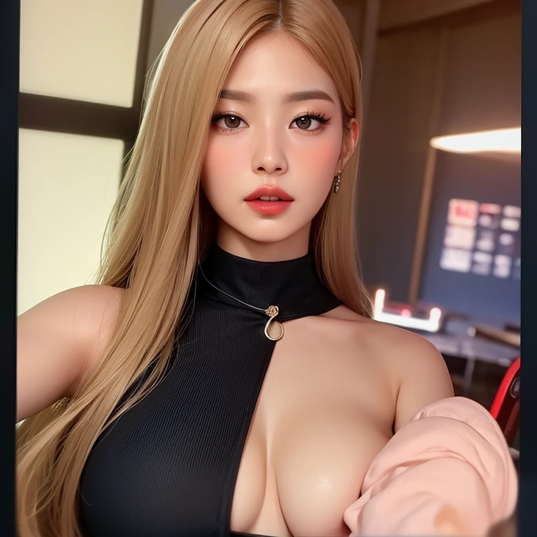 Two busty superhot asian blonde women with thick thighs clothed and flirting with you and with an houglass figure around slim  with gorgouse faced. all clothed and she taller than you looking down