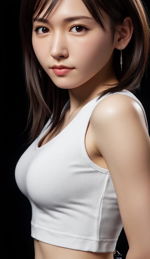 Sculpting sexy poses, (masterpiece:1.3), (8k, Realistic, RAW Photos, highest quality:1.4), (1 girl), Beautiful Face, Realistic face, (Detailed face), Beautiful Hairstyles, (Thin Hair), Realistic eyes, (Fine Eyes), Beautiful details, Realistic skin, (Fine skin), Beautiful Skin, charm, Ultra-high resolution, Surreal, Very detailed, (Flat Chest:0.5), The Beauty of Japan, (Slim figure), kind, Brown Hair, Cute young Japanese girl, Cute young Japanese girl, (Simple black background), Flat Chest :1.2, Accentuate your cleavage,Wide Shot, (ankle shot), Wearing a large T-shirt without a bra, Girlish, Protruding nipples, pubic hair,(((Full body portrait)))