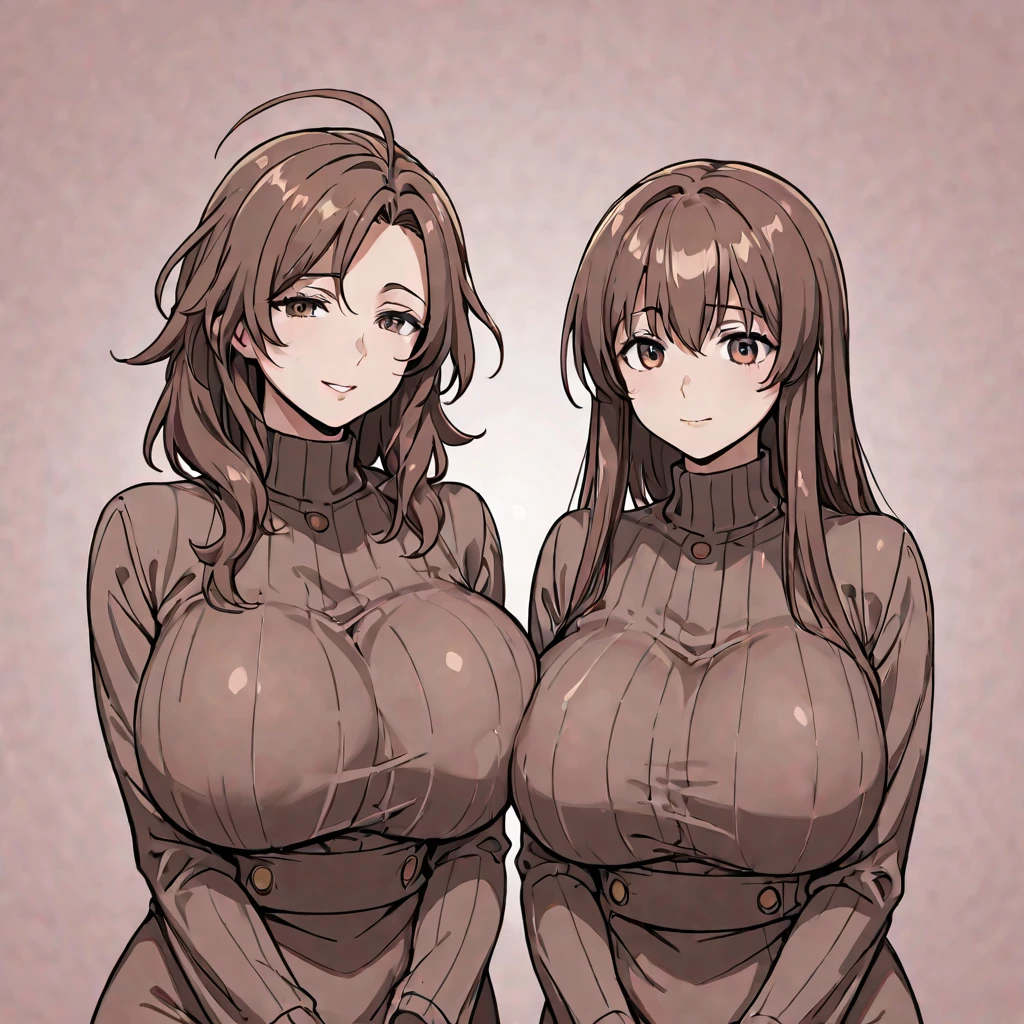 Highest quality、One woman、Brown Hair、Wavy hairstyle、shoulder-length hair、side braid、Female, 34 years old、Married Woman、milf、Huge breasts:1.3、sagging breast:1.3、brown off-shoulder sweater、pantyhose