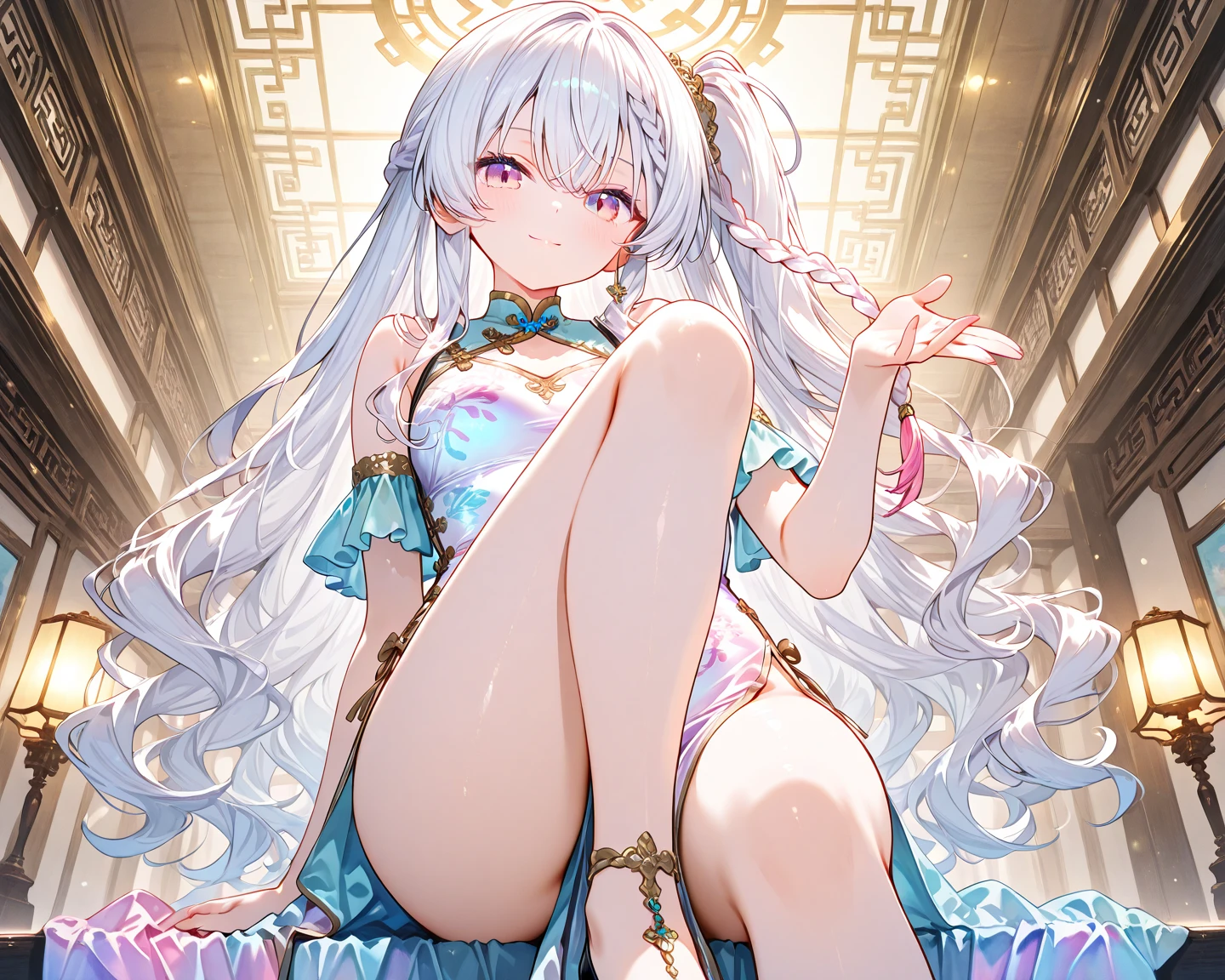 1 woman、Radiant hair、fluffy and soft hair、Sparkling eyes、爆乳、Too large breasts、Seductive breasts、Sheer underwear、Tiara of the Goddess、goddess god々Feeling、lace cape、a choker、Castle Room、Long Lace Bale、Ruffles and ribbons、A smile、The upper part of the body、 A glowing wand made of crystal.、wingspan、A benevolent look、Eternal brilliance、Too large breasts、爆乳、puffy chest、Cinderella's Castle、Navel Ejection、I can see my nipples