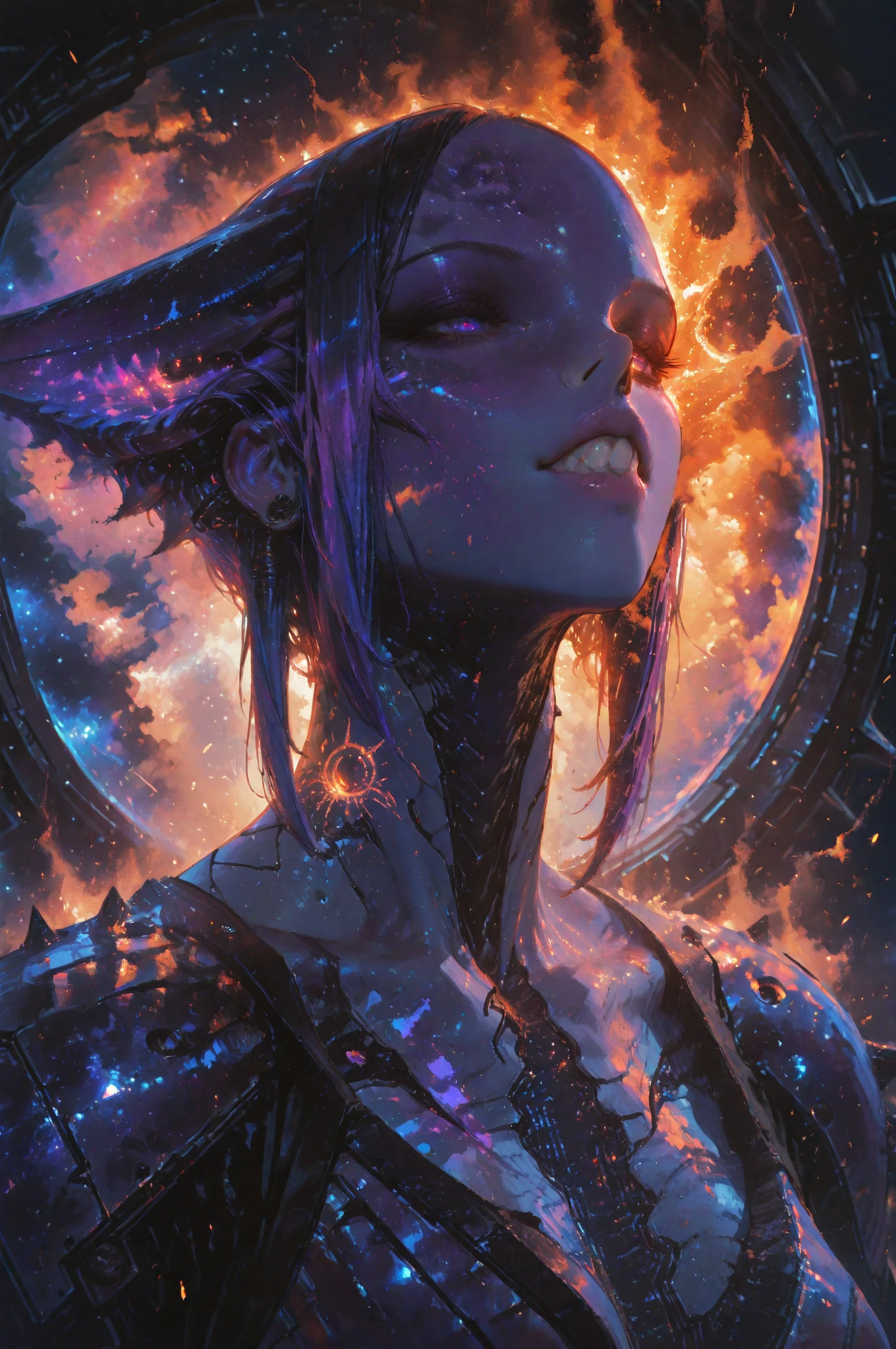 pixel art, watercolor, hdr, chromatic aberration, anton fadeev, carne griffiths, cosmic cacophony in the sands, woman