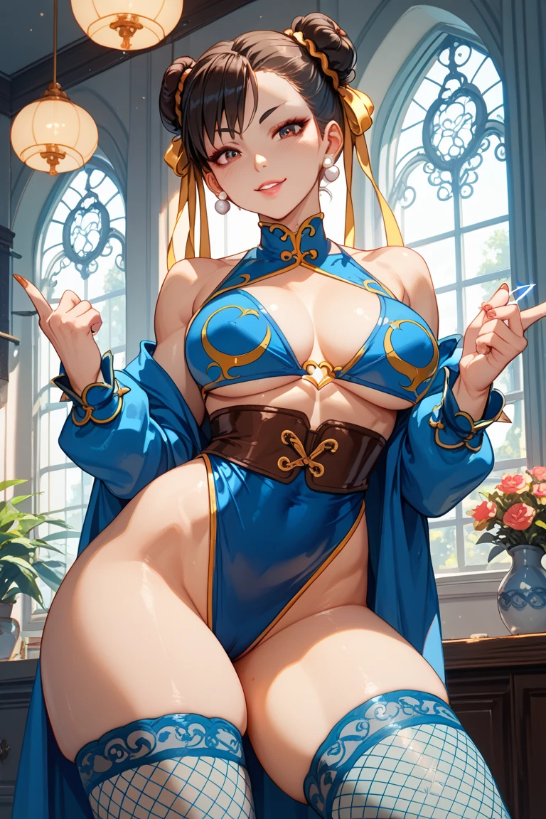 (Action pose:1.1), 4k, masterpiece, (Final Fantasy X anime style complexity:1.2), (surprised), shocked, wide-eyes, (detailed expression:1.1), midground, cute, blushing, (woman on her knees), looking down, (round breasts), (bubble butt), (wide hips:1.1), (slim waist:1.1), (thick thighs:1.1), (detailed face and eyes:1.2), (detialed background), (bedroom), (detailed body), (tri color neon:1.2), (perfect nails and lips:1.1), (detailed outfit:1.2), (detailed hand and finger:1.2), (medium breasts:1.2), (busty), (deep cleavage:1.2).