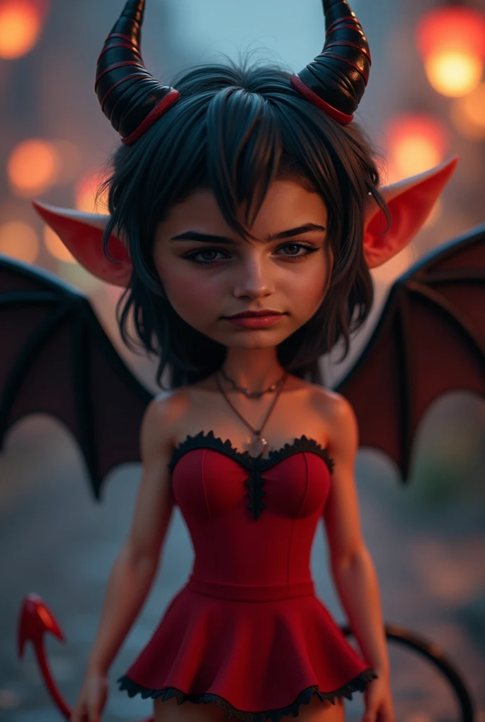 a cute woman is a succubus, leathery black wings, deep red lipstick, vampire fangs, deep dark eyes, razor fingernails painted red, seductive evil pose, bedroom, best quality, 4k, 8k, highres, masterpiece:1.2, ultra-detailed, realistic, photorealistic, photo-realistic:1.37, HDR, UHD, studio lighting, ultra-fine painting, sharp focus, physically-based rendering, extreme detail description, professional, vivid colors, bokeh, dark fantasy, chiaroscuro lighting, dramatic lighting