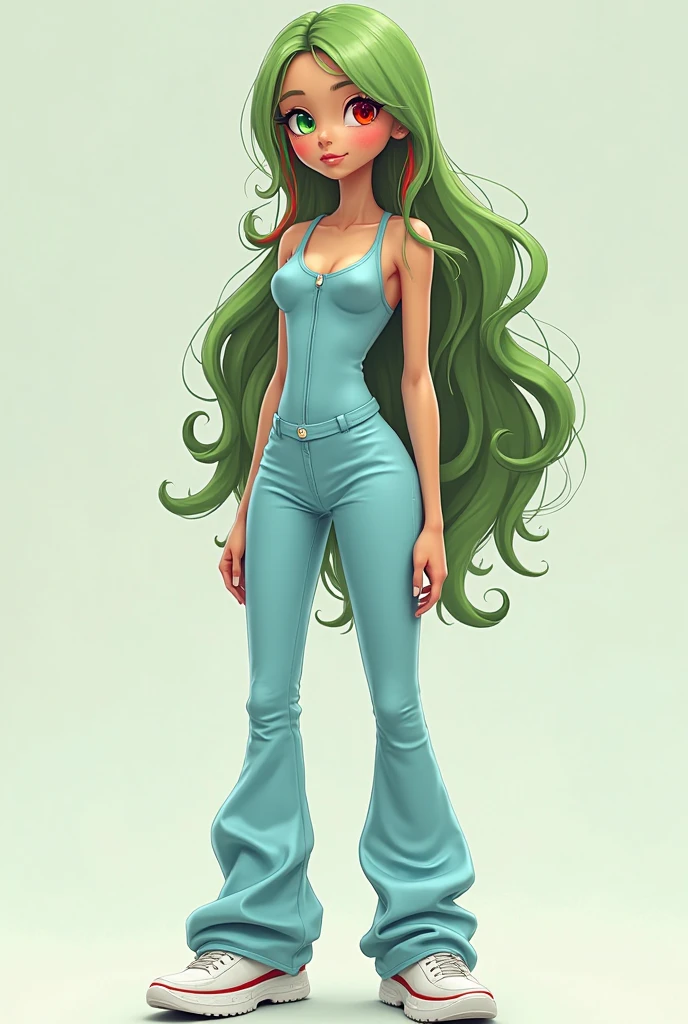 Generates a catuctus version person and woman and with a green shirt and short green shorts and long green hair and a fake smile to hide her sadness