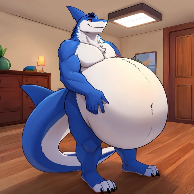 (((detailed eyes, detailed face))), (anthro, dragon, smooth skin), male, (plump, belly, chubby, overweight), (nude, genital slit, semi-erection in slit:1.4 <lora:semi-erection_in_slit_xindigo_v3:1>, precum drip, full body), standing, arms behind back, smile, BREAK (by zackarry911, by zaush, by personalami:0.5), bedroom, light environment, soft shading, masterpiece