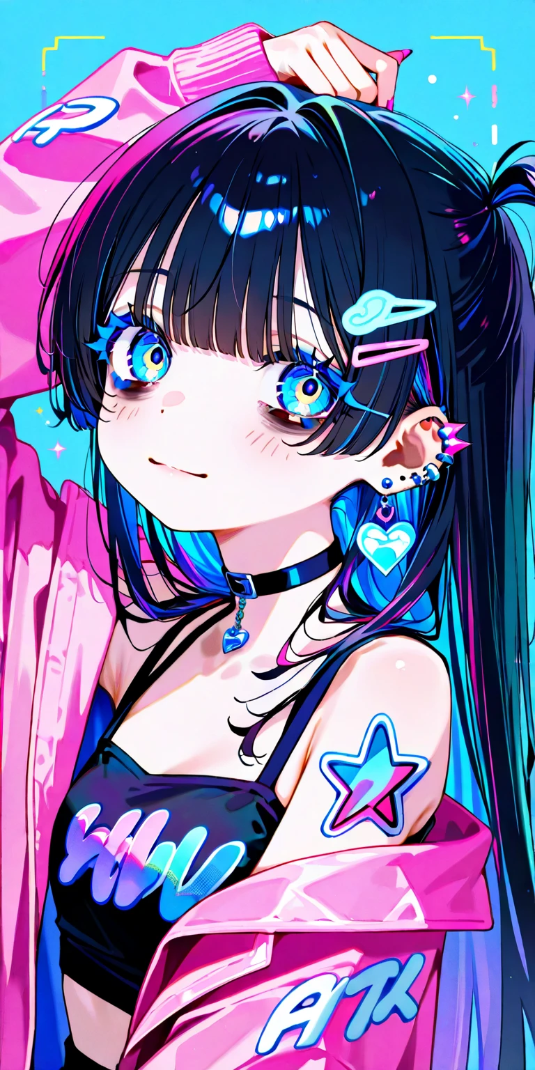 decora, A beautiful girl with detailed eyes and face, cute anime style, standing at a rave party with colorful neon lights and a detailed, vibrant background, a monster in the scene, monochrome,(best quality,4k,8k,highres,masterpiece:1.2),ultra-detailed,(realistic,photorealistic,photo-realistic:1.37),1girl,beautiful detailed eyes,beautiful detailed lips,extremely detailed eyes and face,long eyelashes,rave party,colorful neon lights,detailed vibrant background,monster,monochrome,anime,concept art,