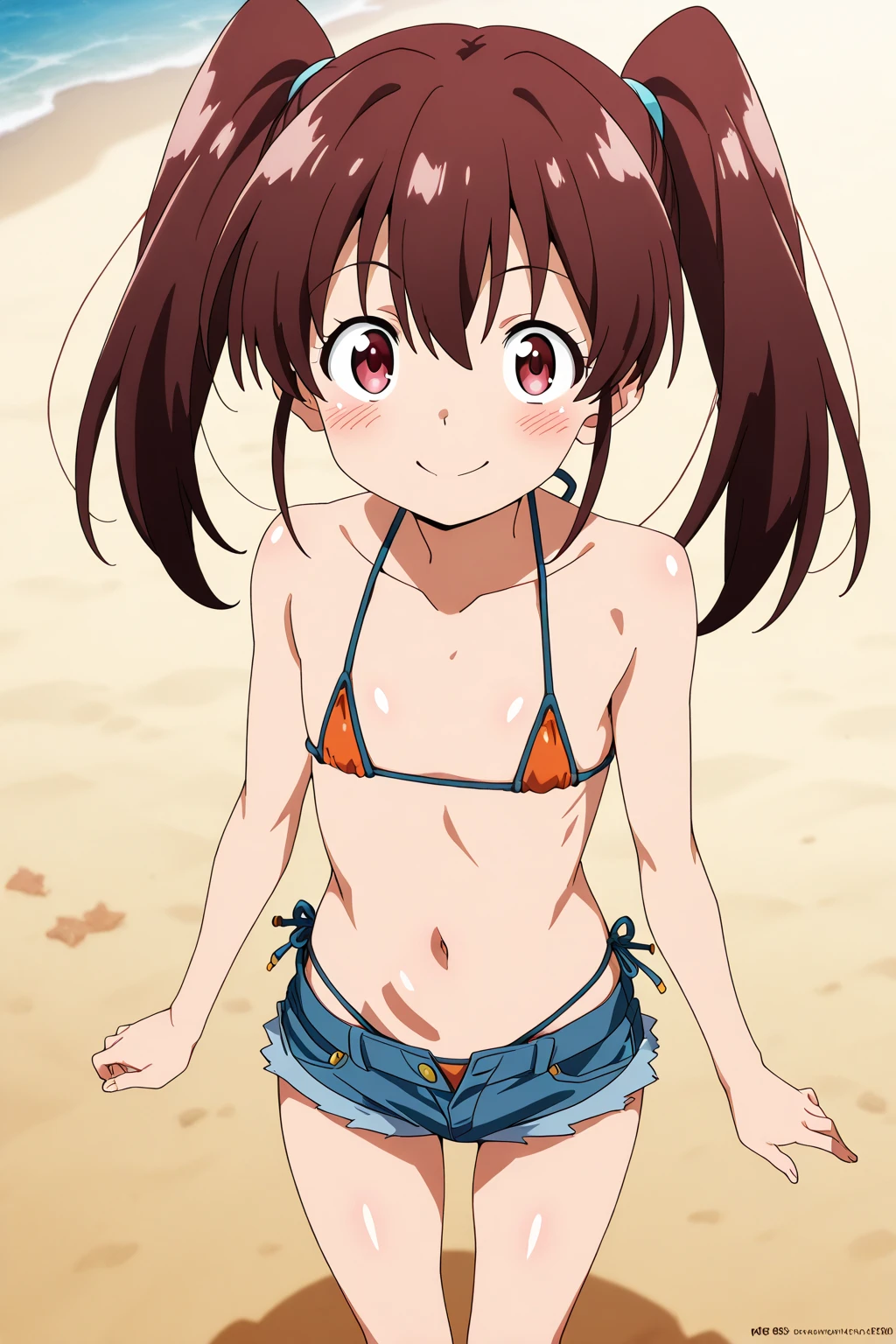 masterpiece, best quality, shirai_Kuroko, double tail, view viewer,Smile， alone, blush, with collar_shirt, watching_exist_peeping exist the viewer, small_breast enhancement, (((bikini))), (((白色bikini))),