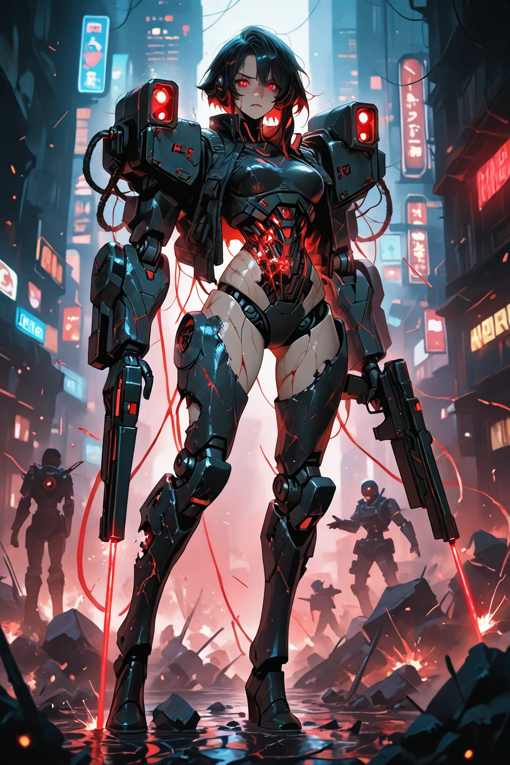 Androide caveira no estilo Simon Bisley para a capa da revista Heavy Metal, Muscular robot with mechanical parts and human parts, metal pesado, guerreiro, threatening, Post-apocalyptic scenario