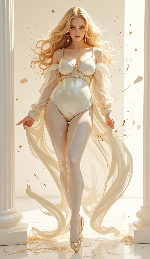 (best quality: 1.2), clean face, (masterpiece: 1.2, 8k) perfect anatomy, 1girl,a beautiful fashion model ,(masterpiece, official art, best quality  shiny hair, blonde hair with streaks in hair, full lips,  big breasts, looking at viewer, (((naked, bukkake, fluid on skin, covered in fluids, full body)))