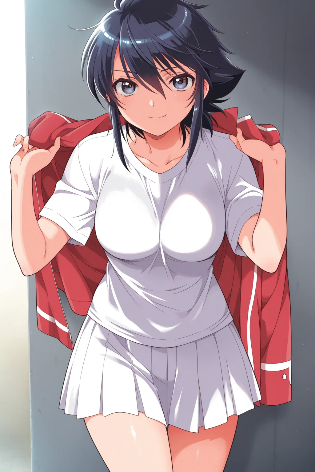 NUDE、Ayase Momo、Lifting her shirt to show her ,Lifting her skirt to reveal her hairless pubic area、Pleated skirt、loose socks、、slender