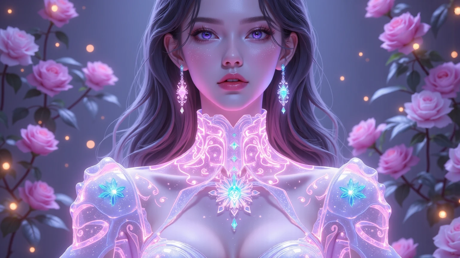 breathtaking 8k, masterpiece, beautiful mature woman, (bioluminescent dress), <lora:bioluminescent_dress-1.0:0.8>, ((very dark, high contrast)), glow, (bloom), looking at viewer, ((face close-up))