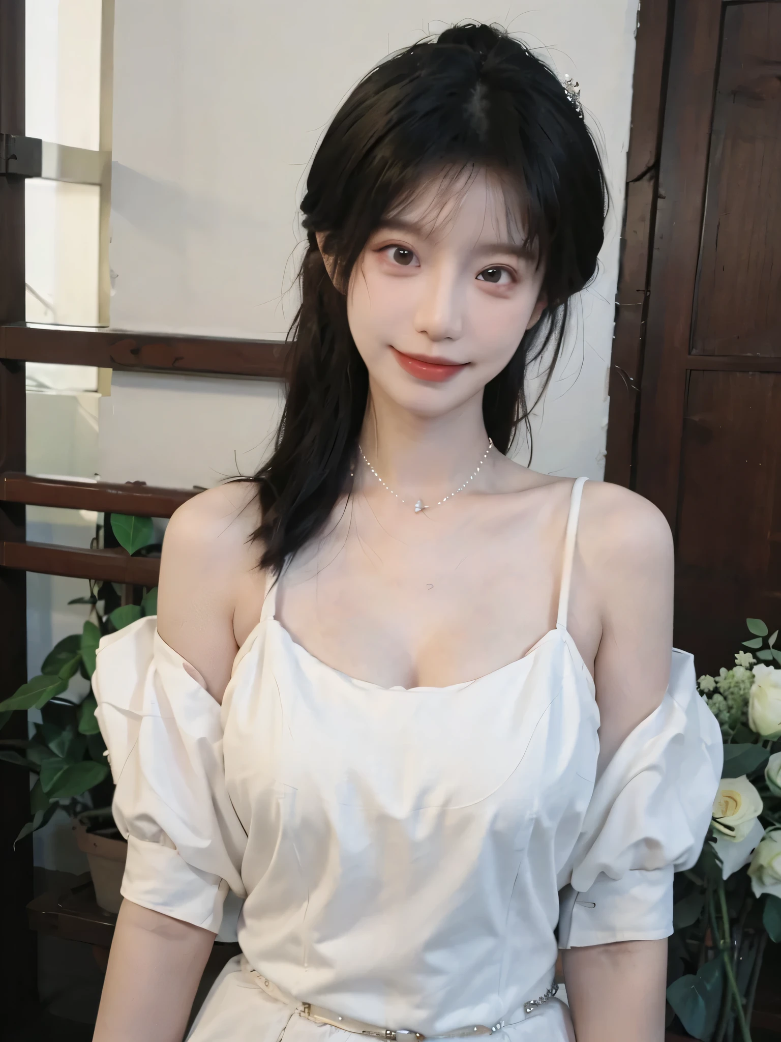 Beautiful woman with perfect figure:1.4,Ultra-high resolution,Blink,White background,(lifelike:1.4),Layered Hairstyle,Big breasts,Prominent cleavage,Lovely smile,White skin,Bikini:1.5,Super short pleated skirt,whole body,Very delicate face and skin texture,Double eyelids,Skin Whitening,short hair,White hair