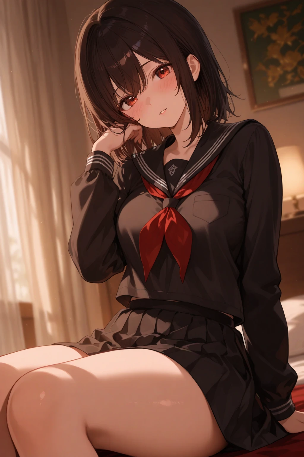 Spread your legs、stretch、Squat、Sailor suit、White Panties、Clothes turned up、Stretch your legs and open them、slouch