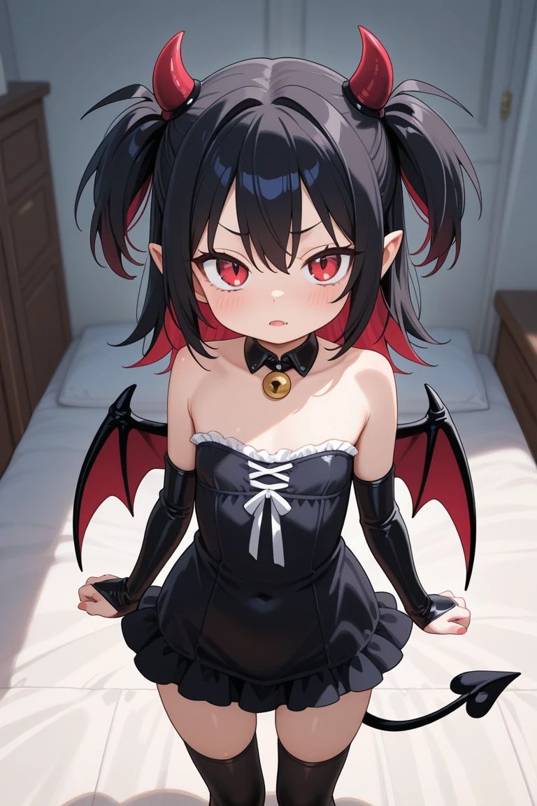 one,girl,long hair,Heterochromic eyes,mini camisole,mini skirt,Succubus