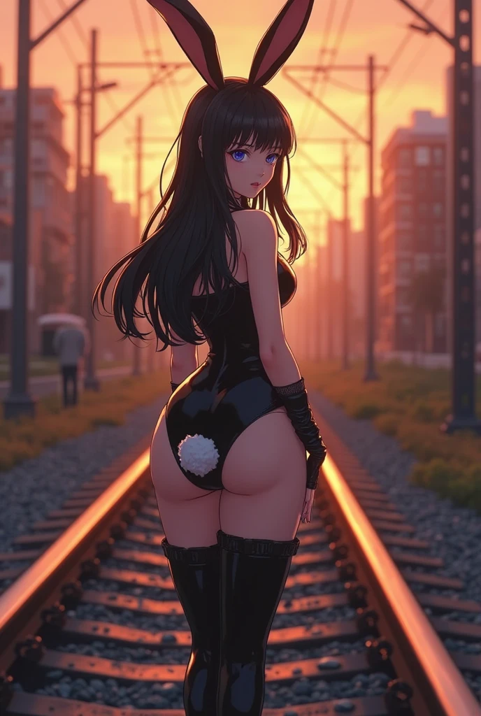 Anime women looking back in tight clothing