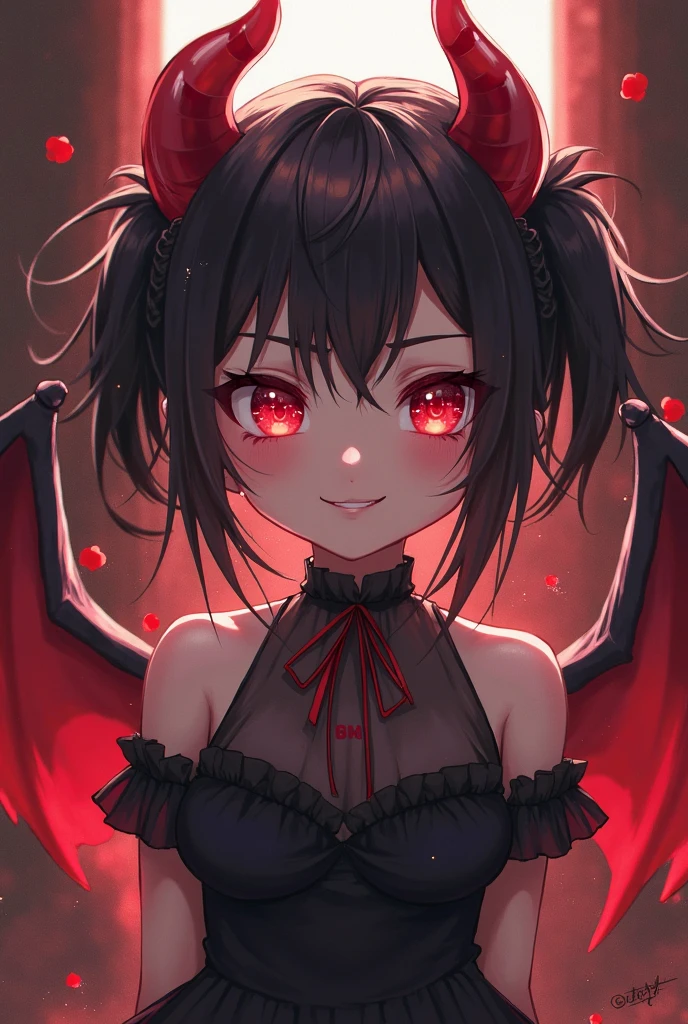 (Highest quality), Vampire Girl,cute,Black dress,Black horn,Black dress