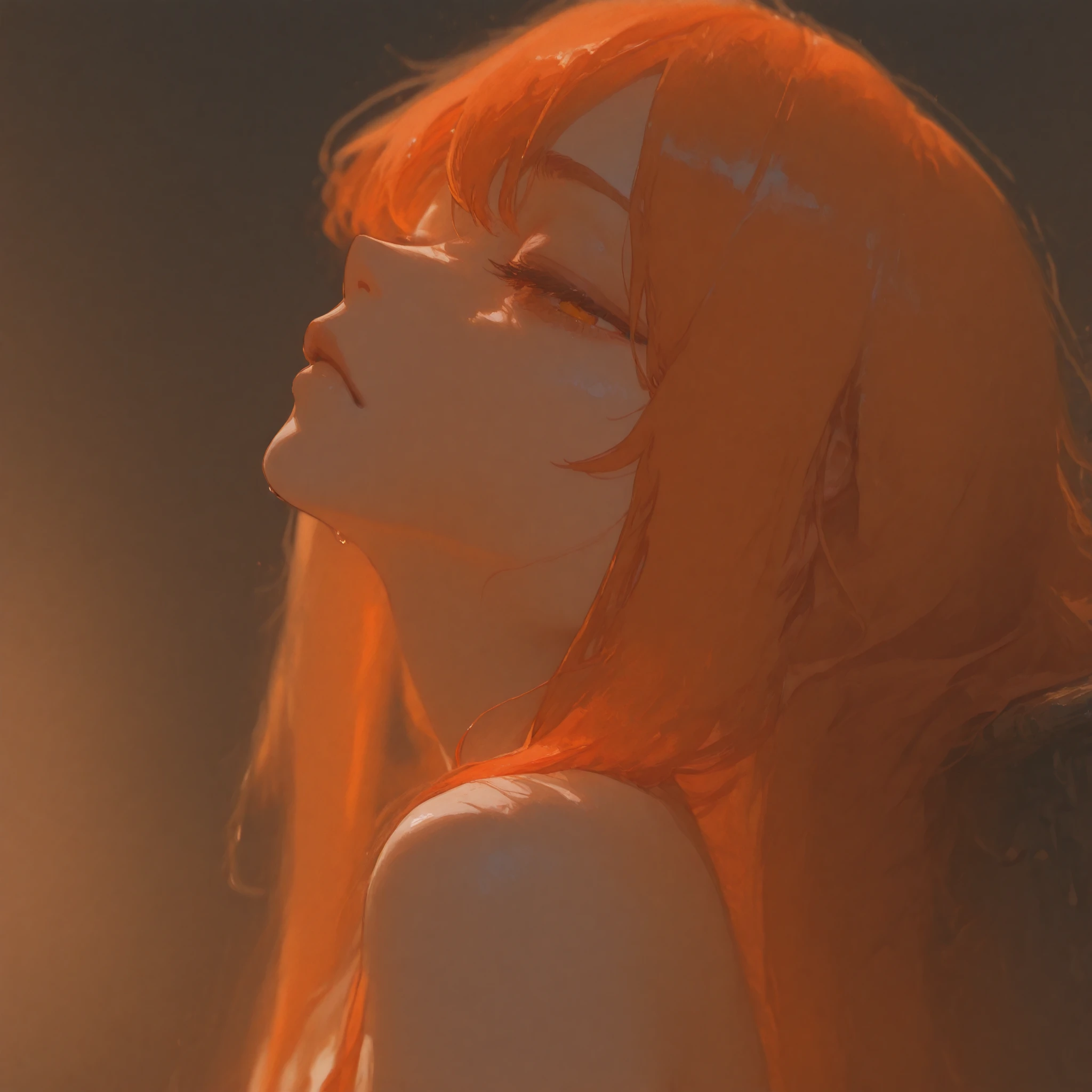 sideprofile,closeup,1girl,petite,ginger,long_hair, disheveled,amber_eyes,bored,frown_expression,rags,bared_shoulders,dark_colours,gloomy_lighting,dungeon_setting,masterwork, masterpiece, best quality,  detailed, depth of field, , high detail, best quality, very aesthetic, 8k, dynamic pose, depth of field, dynamic angle,