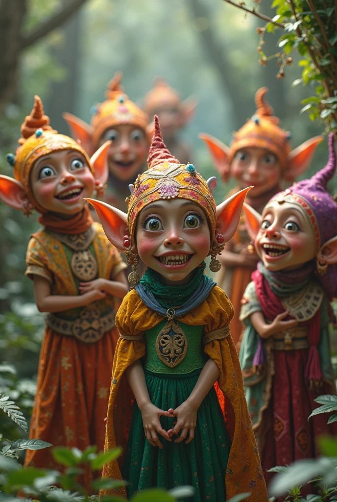 A goblin sized toad enjoys the adoration of several goblin women (hot ugly, mismatched eyes and breasts, big butts, ragged cloth tops and short skirts), slimy cavern