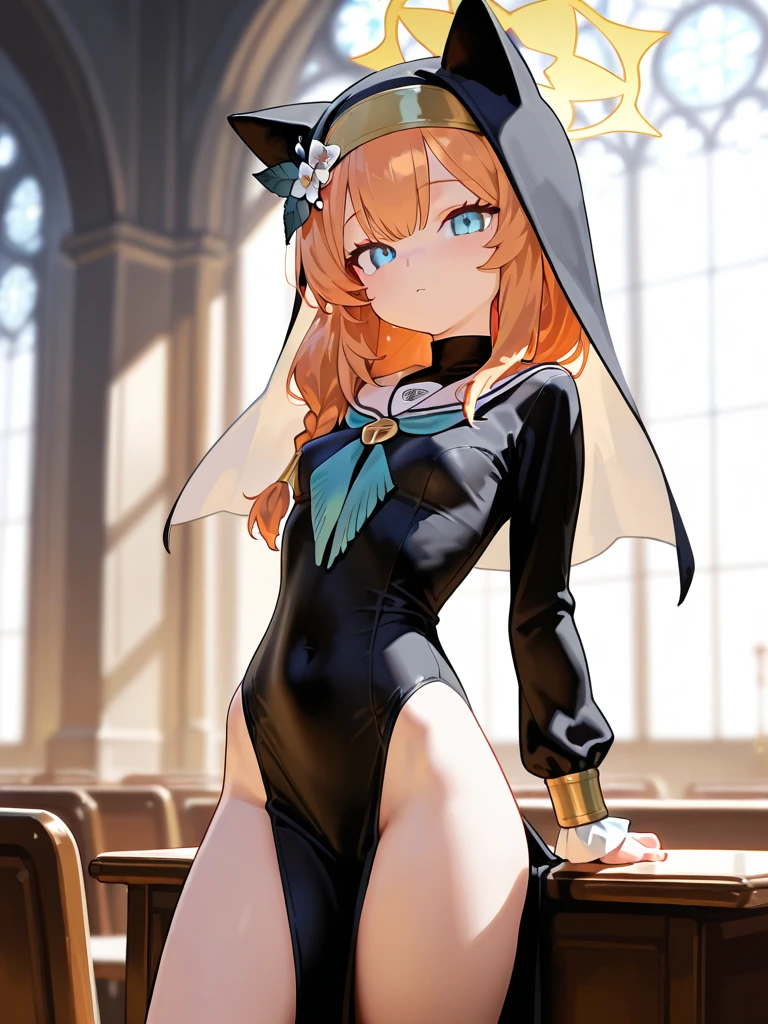 Marie Iraqi、Good looking girl (blush, Perfect Face), independent , Looking at the camera, masterpiece, Anime art style, Cute Characters, Most detailed, high quality、Nico Nico Smile、Cat ear、Orange Hair、Lolita、Small breasts、uniform、Hooded、Association、Showing armpits