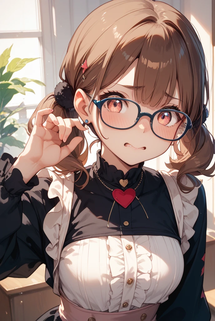 (((Boy with cat ears))), 8k, ((best quality)), 7 yease old, very cute, orange hair, (((very blush))), Wear glasses,