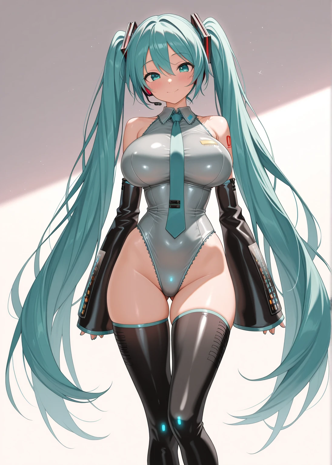 Hatsune Miku, huge tits, camel toe, tight-fitting clothing, Transparent clothing, erect nipples