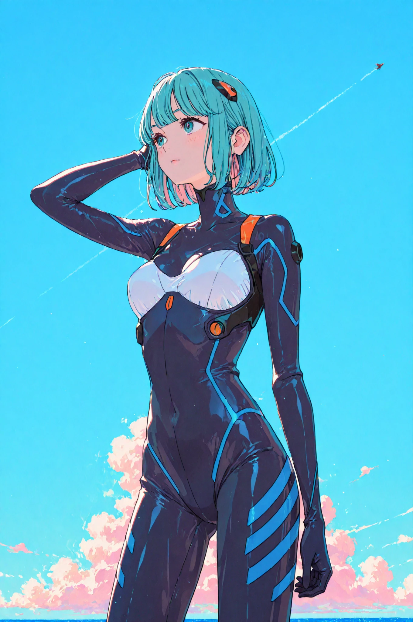 Adult woman, Short blue hair, Cyan eyes, Autobot's pink armor, arch, Masterpiece, hiquality