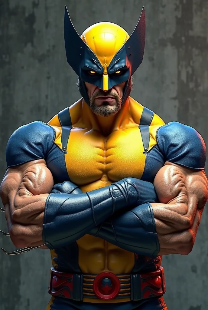 cinematic photo full body Hugh Jackman in a yellow and blue bodysuit, wolverine claws, fight poses, night city lights background <lora:Wolverine2024-1024:0.9> . 35mm photograph, film, bokeh, professional, 4k, highly detailed