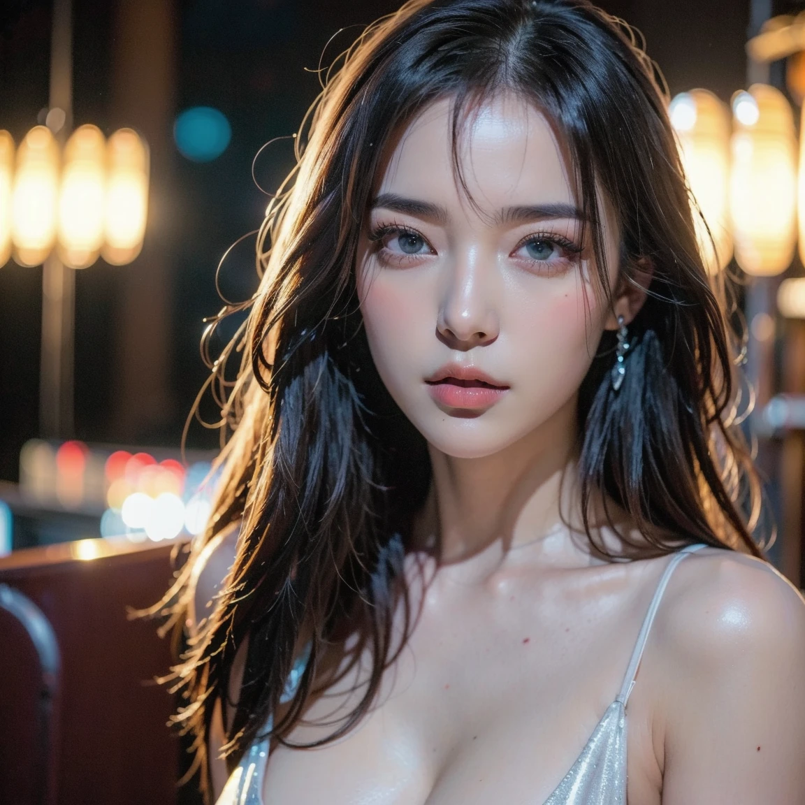 、sunlight、(8K, RAW Photos, 最high quality, masterpiece: 1.2), (Realistic, photoRealistic: 1.37), 1 A woman in a waitress uniform standing on the sidewalk, ,Age 25、 Professional Lighting, 10 head and body,Photon Mapping, , Ukrainian women, Torn, 、, Incredibly beautiful face、Small face、Playmate proportions、Delivery staff、、,At a fast food restaurant,Carrying tableware、 masterpiece, 最high quality, high quality, High resolution, big , (Face close-up),working at a restaurant、Hair is tied、Cleavage、Updo、Please tie your hair tightly、Slicked back hair、The ultimate revealing outfit、Uncontrollable orgasm、、、 search of pleasure、Ahan、Ahan、licking、
