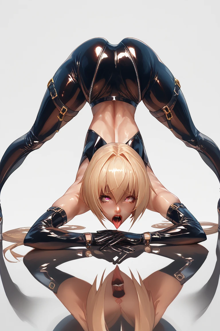NSFW、Highest quality、(Bunny girl)、tights、High heels、Glossy Bunny Suit、((On all fours))、No background、Silver short hair、Beautiful Eyes、Beautiful Face、Delicate eyes、((Facing the viewer))、Upper body close-up

