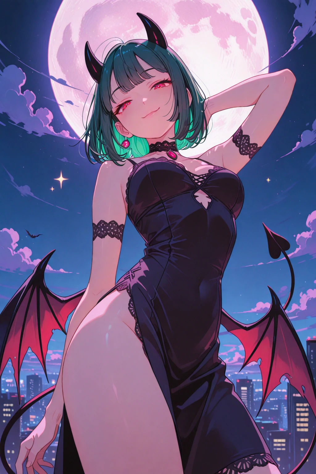 (black hair, green eyes:1.1) thicc succubus, (thigh-high fishnets:1.1), seductive expression, (beautiful detailed eyes, beautiful detailed lips), (demon horns), (voluptuous body), (dark atmosphere), (sensual pose), (soft lighting), (provocative outfit), (dark fantasy), (lush background), (high-res, 4k), (vivid colors), (dramatic lighting), (elegant curves), (sinister charm), (erotic undertones), (alluring beauty), (temptation), (exquisite details), (mythical creature), (seductive aura), (captivating gaze), (lush hair), (mysterious allure), (supernatural vibe), (sensual presence), (charismatic feminity), (enchanting silhouette), (enticing energy), (provocative ambiance), (fantasy charm), (mystical seductress), (intense charisma), (spellbinding allure), (mesmerizing figure), (bewitching elegance), (magnetic grace) wearing fur lined dress