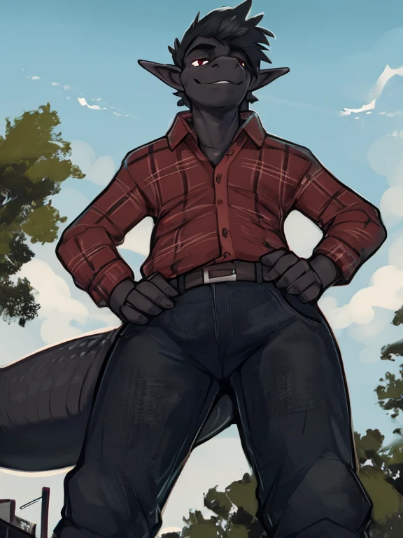 (((by fluff-kevlar, by Zackary911, by Kenket, by Kilinah))), solo male ((Kobold)), (detailed Kobold)) wearing a long wizard robe, muscular abs, strong muscles, scale skin, Kobold black horns, Kobold tail, messy hair, thigh highs, black thong, shirtless, front view, looking at the observer with an embarrassed smile, blush, legs raised, perspective, finely detailed paws, punk style, adventure backpack,