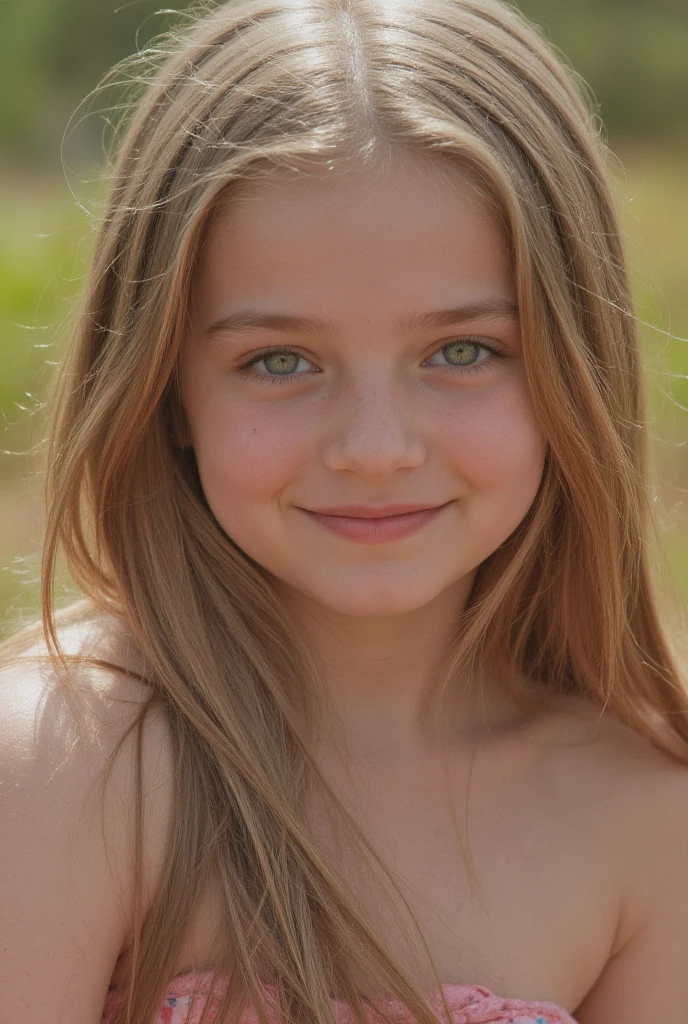 ((high resolution)), ((pale skin)), freckled, brunette ((11 year old)) girl, with blue eyes, blushing cheeks, wavy hair, smiling, naked, as a fantasy warrior,