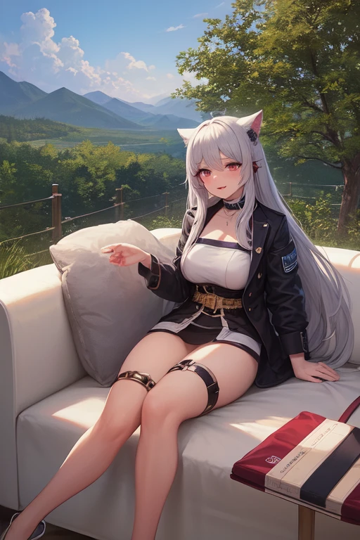 The girl sits in a chair,Holding a cat on his lap, Guviz, Guviz-style artwork, Guweiz in Pixiv ArtStation, Guweiz on ArtStation Pixiv, Fine details. Girl front, from girls frontline, guweiz masterpiece, Loish et WLOP, girls frontline style