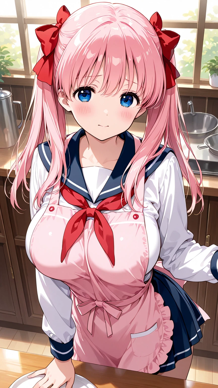 (masterpiece、highest quality、Super detailed)、((One girl))、((Pink Hair))、((Twin tails))、((Light blue eyes))、evil smile、((Grin))、Earrings、((Very large breasts))、Rabbit ears、((white serafuku:1.3))、((Black leotard))、((black pantyhose))、Cowboy Shot、counter、Wine Bottle、Bar Background
