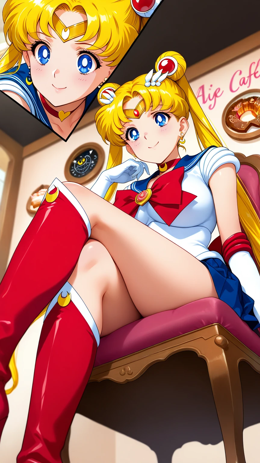 (((((angled view from under skirt, pussy fully visible, ))),masterpiece, highest quality, (1 person), (Sailor Moon R),(Super Sailor Moon uniform), (blonde hair), (red long boots), (detailed face), small breasts, erotic vagina, white wall, (on bed), (bright room: 1.0), (tears in eyes: 1.0),(look of despair: 1.0), white gloves, detailed eyes, detailed face, (love hotel room),(lying on bed: 1.3), highest quality, high resolution, (detailed and beautiful eyes: 1.3), highly (detailed face), (detailed CG), (perfect hands, perfect anatomy: 1.3),(on bed: 1.0),(short skirt:1.3), (skirt flipped up),(vibrant uniform),(red face),(naked lower body: 1.3), (inverted skirt 1.3), (perfect pussy: 1.3), (hairless pussy: 1.3), (crying face: 1.0),(tears in eyes: 1.0),(blood in vagina: 1.3),(roughly violated by man: 1.0),(deep vagina: 1.3),(detailed vagina: 1.3), (spread legs: 1.3), (spreading legs: 1.3),(long ponytail),(pussy focus),(semen covered vagina: 1.3),(lost virginity: 1.3),(tattered uniform: 1.3),(torn uniform:1.3),