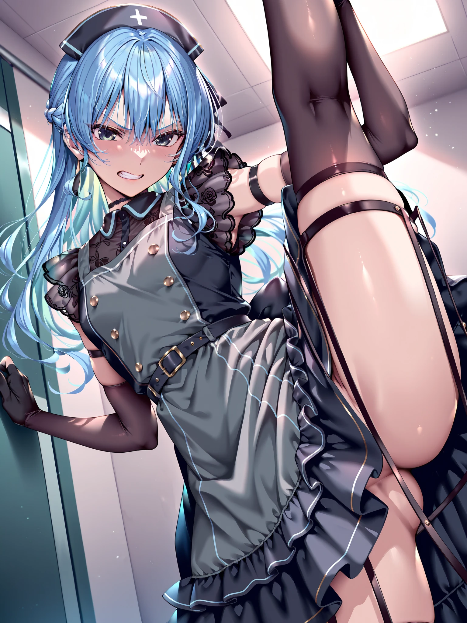((((Best Quality, 8K, 32K, masterpiece, 1.2)))),{{solo}},((nsfw:1.5)),{{{Character reference: Nikke's Privaty:1.5}}},((perfect beautiful face:1.2)), in glass bathroom,((Taking bath in bathtub:1.3)), intercourse with man, having sex at reverse suspended position in bathtub, ((A man is inserting penis into her pussy:1.1)),embarrassed, from front view,