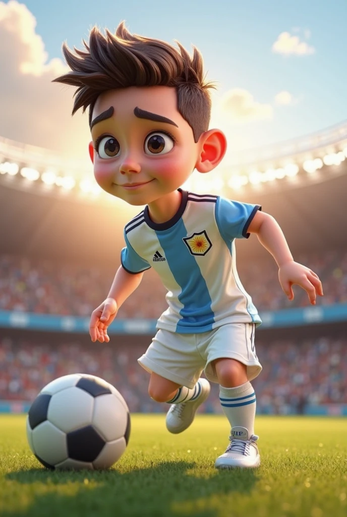 Create an image in which a boy is playing football whose jersey number is 10 and name is jenish and argentina jersey