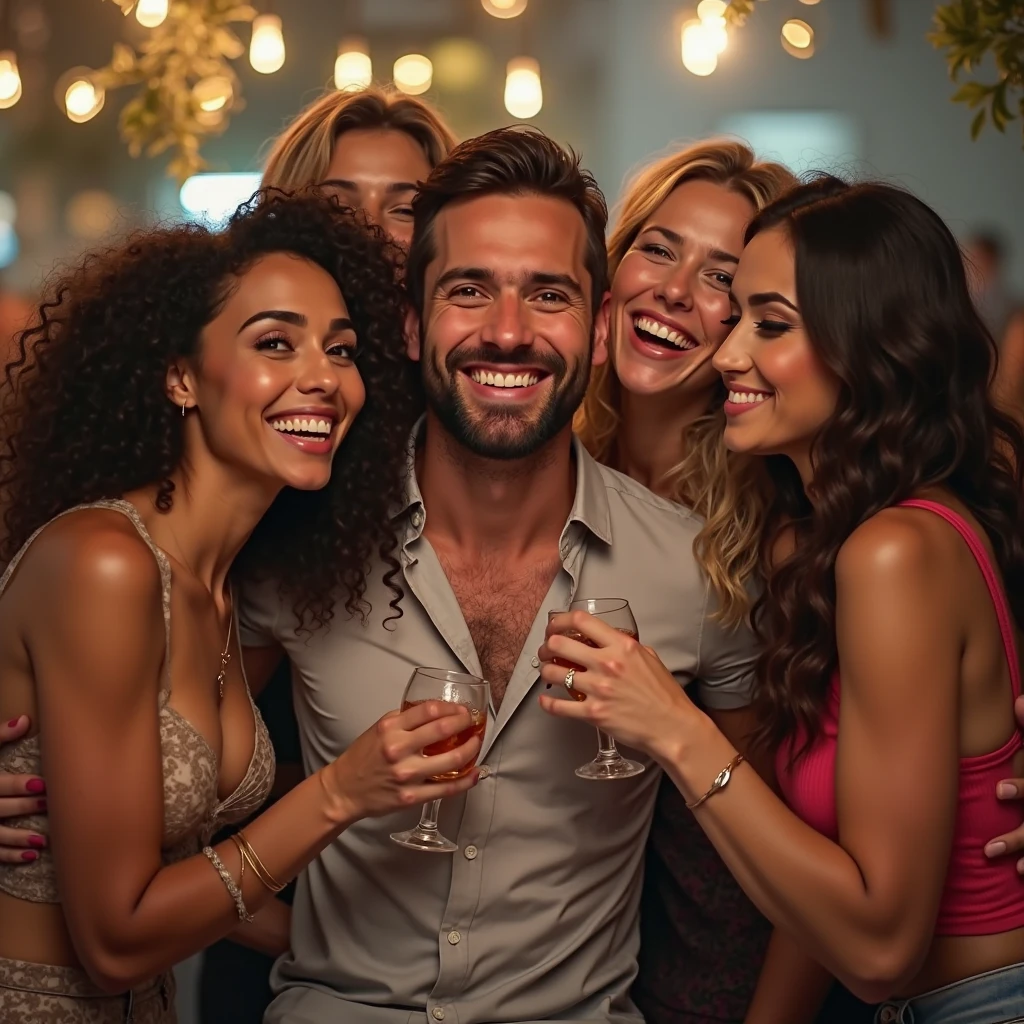 2 men at a party with women