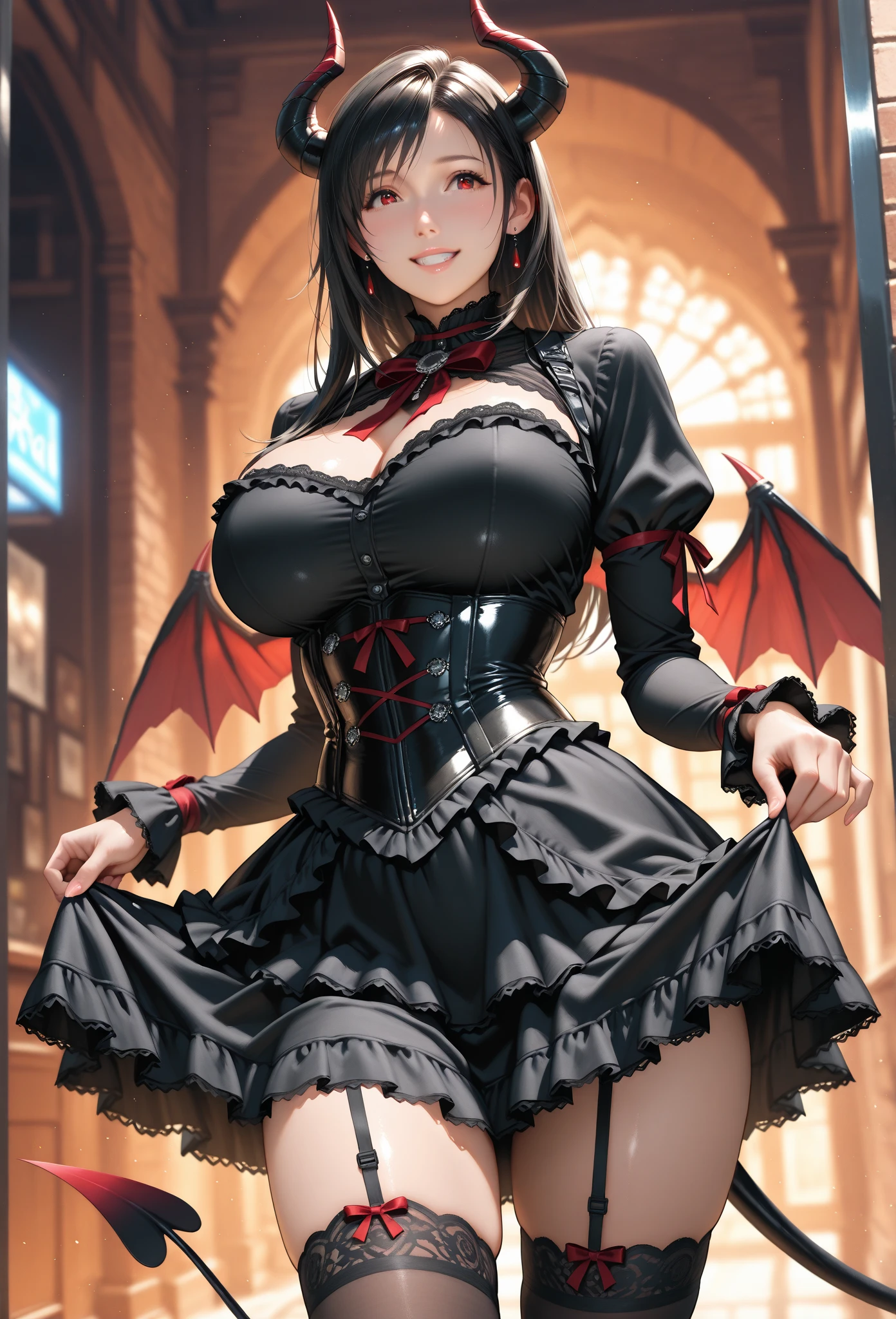 Female vampire in wedding dress, (detailed Large canines:1.5), (detailed fangs:1.5), Curvaceous body, fully clothed, detailed breasts, cleavage, giga_busty,