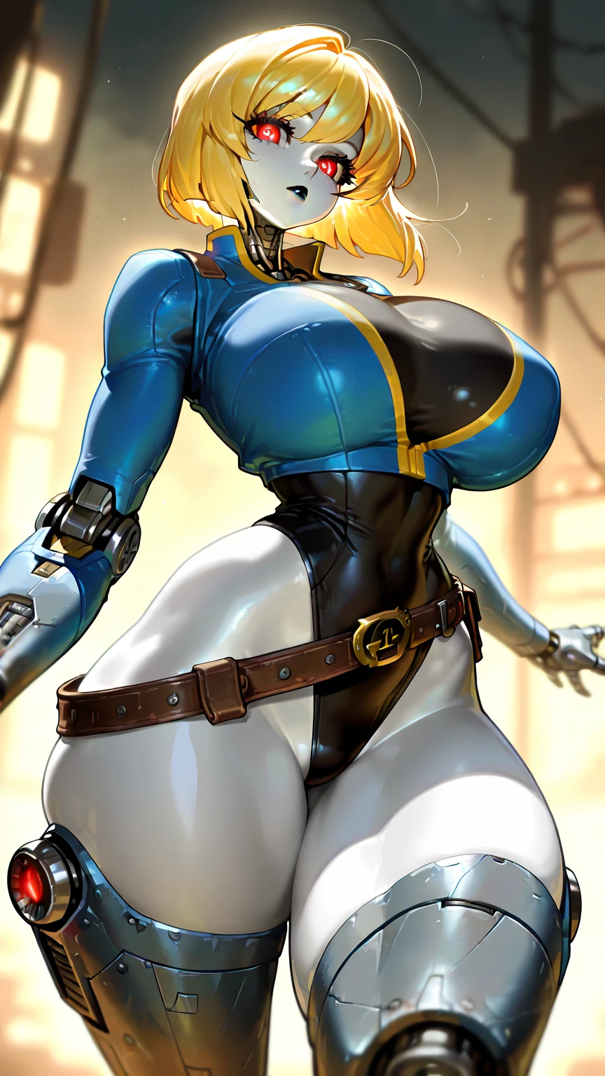 ((best quality)), (detailed), 1 brutal women, 8k_wallpaper, extremely detailed eyes, (large masterpiece digital art), (intricate details:1.3 ), (ultra-detailed:1.3), (sharp focus:1.3), (natural lighting:1.05), (vivid colors:1.3), (best quality:1.4), expressive eyes, full body, detailed face, beautiful face, perfect face, ((hair black curls)), ((blue horns)), (gold eyes), {{dark skin}}, ({dark skinned female}), (big breasts), huge chest, big wide ass, powerful relief muscles of the abdomen and legs, powerful strong muscles of the arms, a predatory look and a smile with fangs, an open white coat with a fur collar and rolled up sleeves, heavy steel cyberpunk armor, a transparent blue crop top through the fabric of which the clear outlines of large pointed nipples with large openings of the mammary glands are visible, wide khaki military pants, a yellow belt , a military walkie-talkie on her belt, a large hiking backpack, she walks across a wide lilac field on another planet against the backdrop of an indigo forest and high mountains, style cyberpunk and dark fantasy,