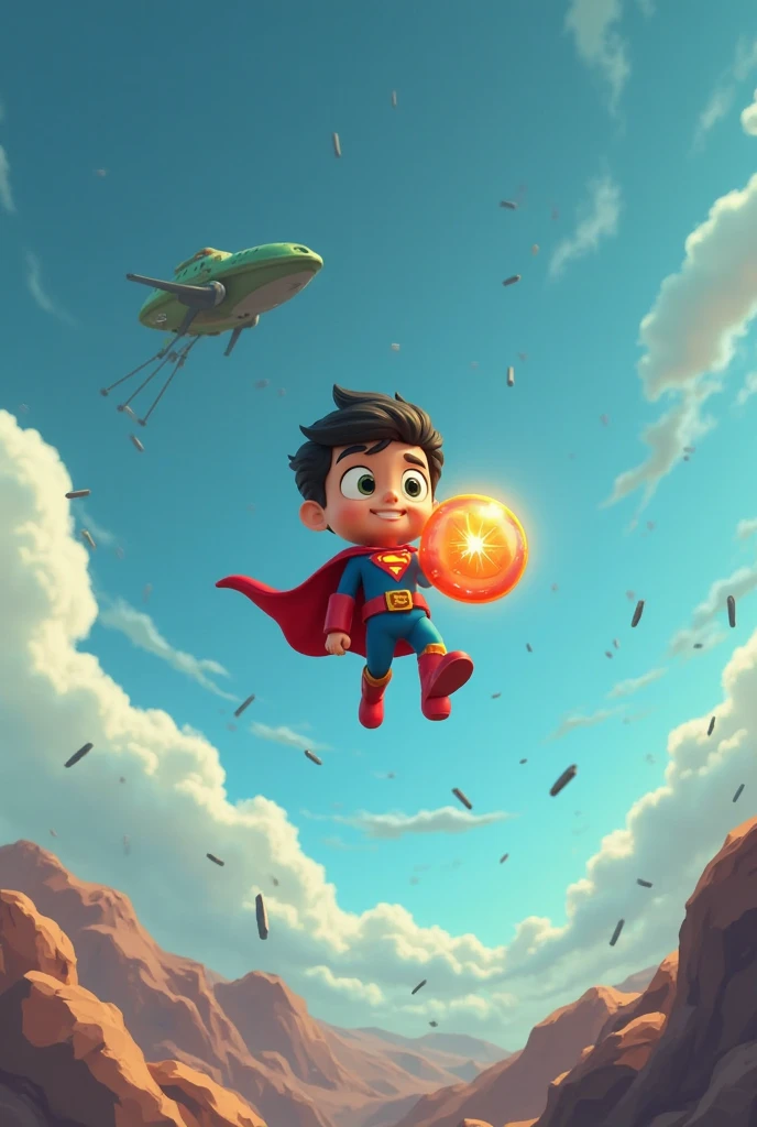 Make a cover art for dark music album like 
A super boy flying like i ron man 