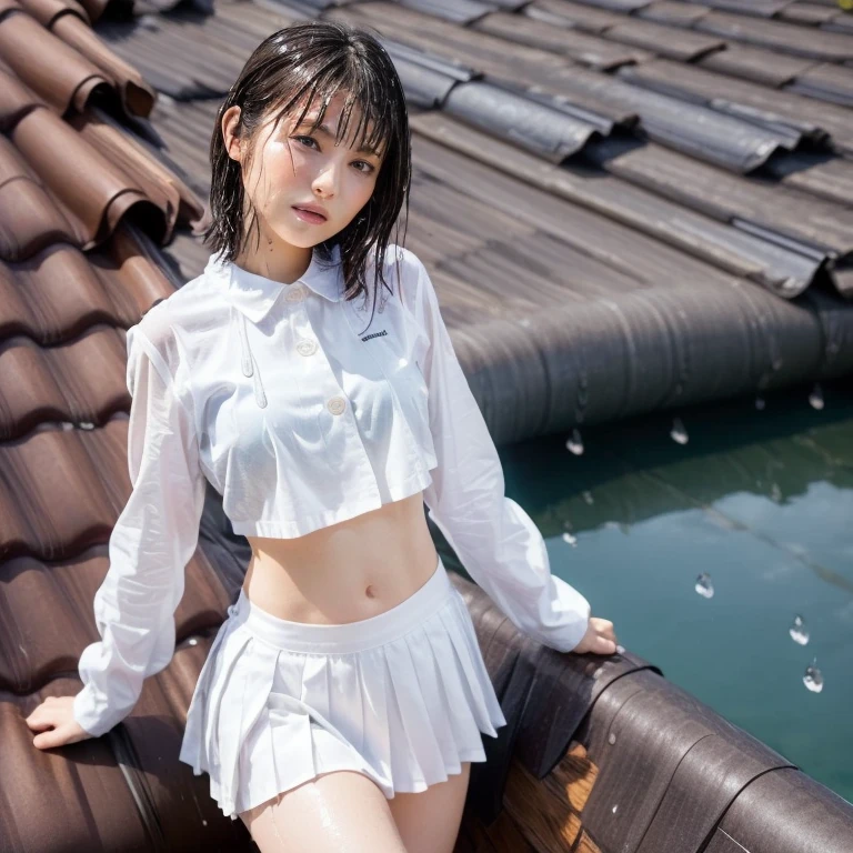 ### Photo
- High-resolution
- Realistic photo
- Snapshot of natural appearance
### Shooting Angle
- Low front angle from the ground
- Wide shot that includes the full body
### Person
- Female
- Japanese
- kawii University Student
- 20 years old
- Youthful
- Lively
- Healthy and Beautiful Skin
- innocent-Cute
- Pure
### Pose
- Dainty and bold step
- showcasing beautiful inner-thighs
- right knee on the ground and left knee up
- wearing High-thigh skirt
- Bending deeply forward
### Outfit
- a sleeveless white bold top
- naturally accentuates the line of the upper chest with its V-neck design
- tattered and torn
- High-thigh bold skirt
- Exposing most of the high-thighs
- tattered and torn, Tears、(ripped clothing:1.5)、(Wet clothes:1.4)
### Hairstyle
- Half-ponytail
### Expression
- Bright
- girlish
- Toothy smile ,bare shoulders