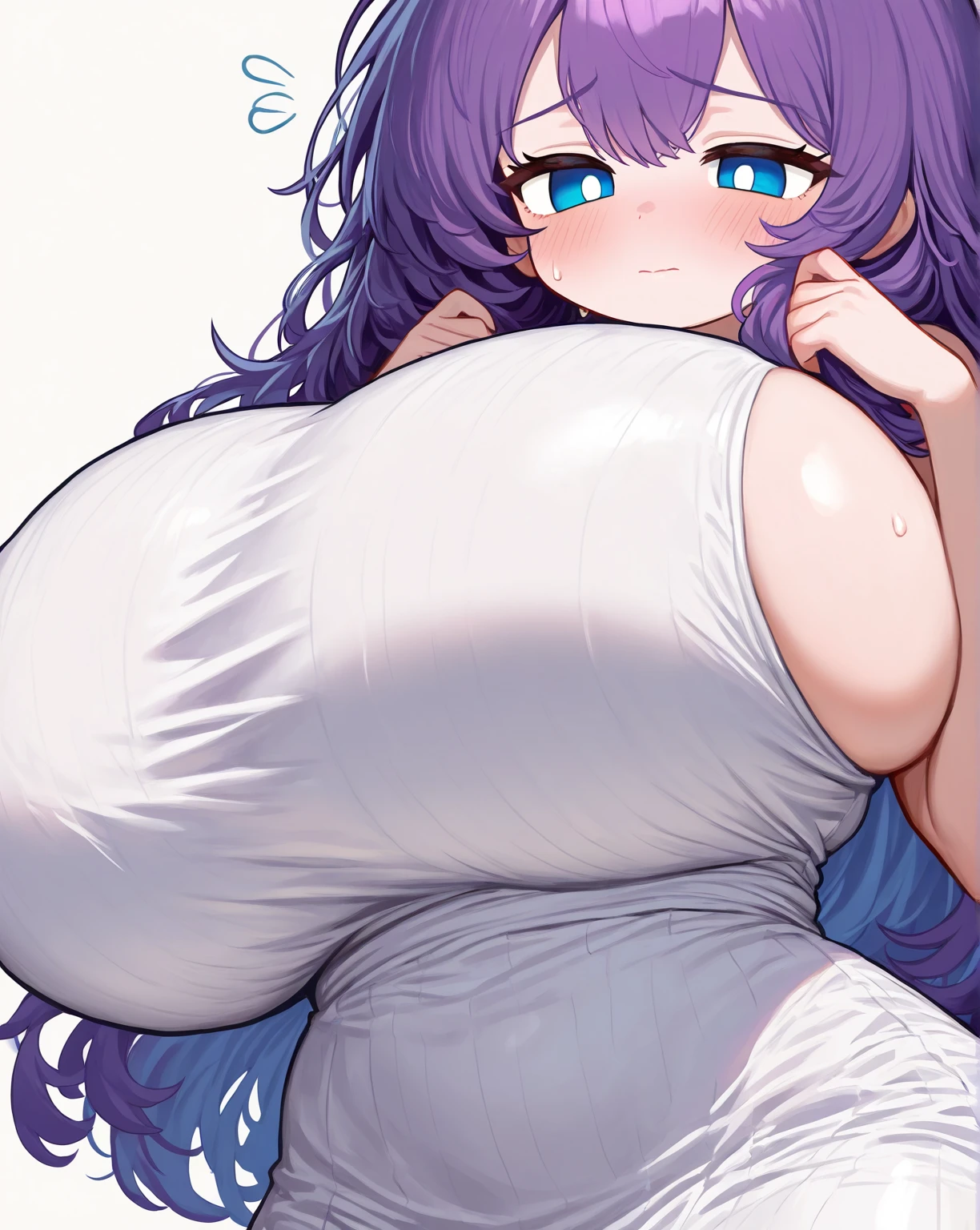 Musashi_(azur_lane) , purple hair, yellow eye, Gigantic breasts, big tits, thin waist, Gigantic ass, pussy, thick thighs, bare feet, nude, completely naked, standing