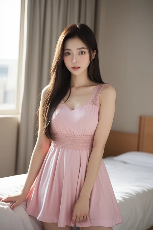 1 Girl,Lying in bed,Soft Light,Chinese Beauty, dress,Dark-haired,Length of hair