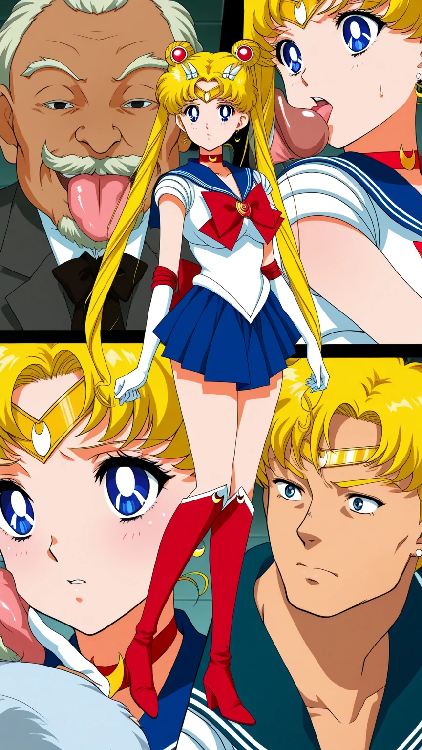 Obra maestra, Mejor calidad, absurdos, perfect anatomy, 1 chica, solo,  Luna, 1990s \(Estilo\), rubia marinero luna, de pie, sonrisa, tiro de vaquero, Uniforme Marinero Senshi, cuello marinero, Falda azul, Guantes de codo, en pose de espaldas, shows off his booty, Backward, no thong big booty, ultra mini falda, Dar fellatio, mamada, oral sex. (detallado:1.3), ultra high resolution, ultra detallado, Highly detallado face and skin texture, detallado eyes, double eyelids, dynamic light, (cara muy detallada) fellatio, Boca chupando pene.