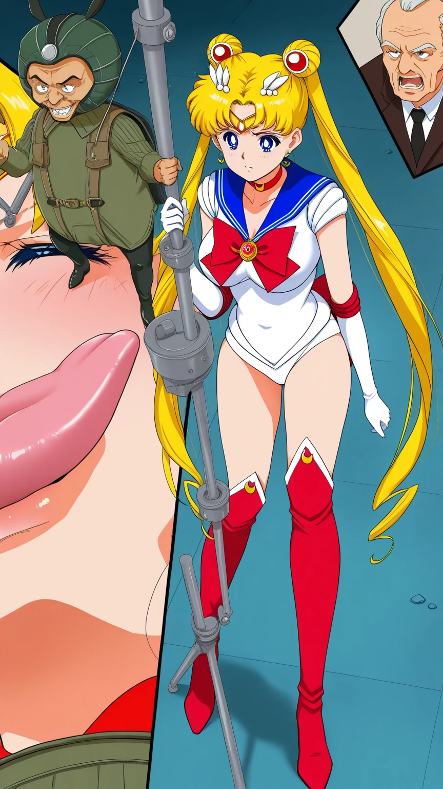 Obra maestra, Mejor calidad, absurdos, perfect anatomy, 1 chica, solo, Luna, 1990s \(Estilo\), rubia marinero luna, de pie, sonrisa, tiro de vaquero, Uniforme Marinero Senshi, cuello marinero, Falda azul, Guantes de codo, en pose de espaldas, shows off his booty, Backward, no thong big booty, ultra mini falda, Dar fellatio, mamada, oral sex. (detallado:1.3), ultra high resolution, ultra detallado, Highly detallado face and skin texture, detallado eyes, double eyelids, dynamic light, (cara muy detallada) fellatio, Boca chupando pene, XXX.
